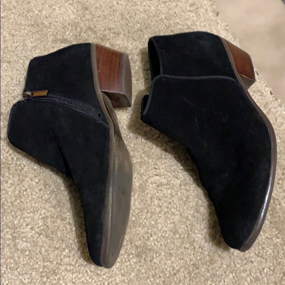 Flat black suede ankle booties